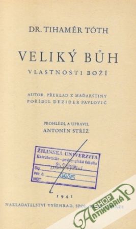 Veliký búh - Vlastnosti boží - Tóth Tihamér