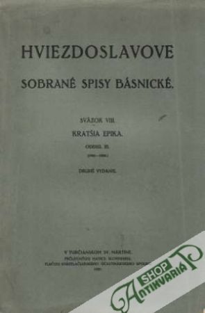 Sobrané spisy básnické VIII.- Kratšia epika - Hviezdoslav Pavol Országh