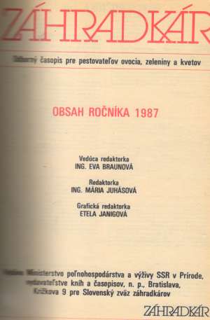 ZÁHRADKÁR - ROČNÍK 1987 - Kolektív autorov