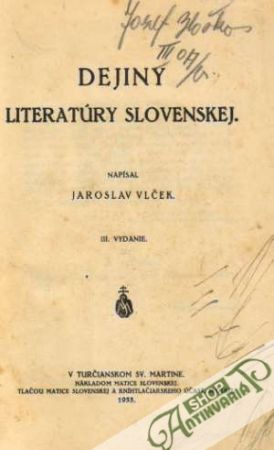 Dejiny literatúry slovenskej - Vlček Jaroslav