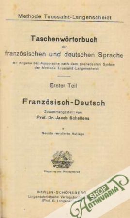 Taschenworterbuch der franzosischen und deutschen Sprache /I.- II./ - Schellens Jacob